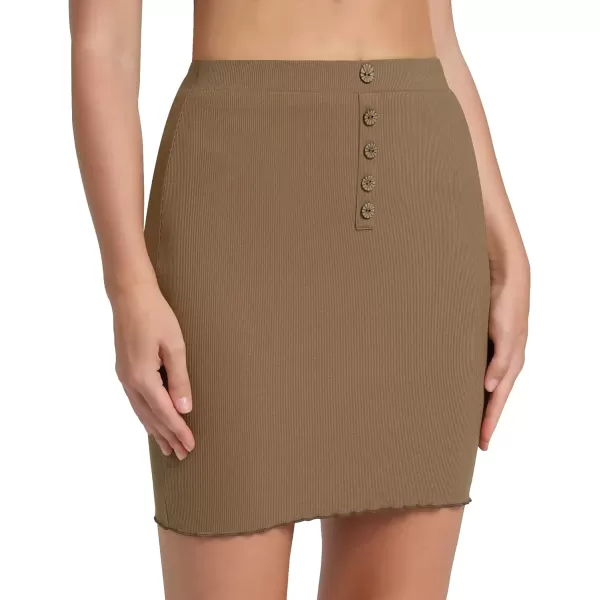 MANGOPOP Womens Ribbed Bodycon Skirt Elastic High Waist Pencil Short Mini SkirtKhaki042