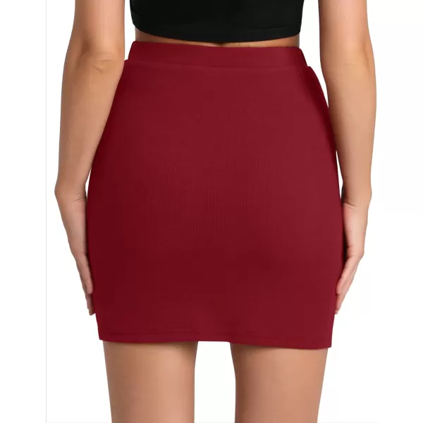 MANGOPOP Womens Ribbed Bodycon Skirt Elastic High Waist Pencil Short Mini SkirtWine Red043