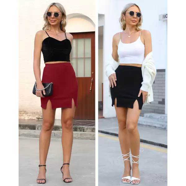 MANGOPOP Womens Ribbed Bodycon Skirt Elastic High Waist Pencil Short Mini SkirtWine Red043