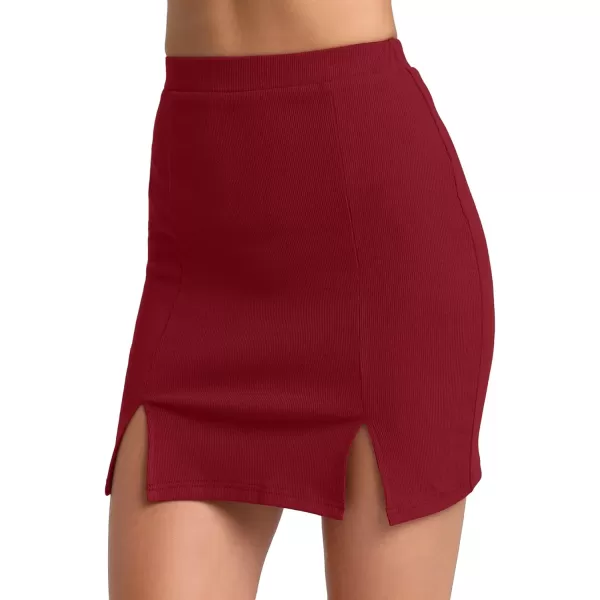 MANGOPOP Womens Ribbed Bodycon Skirt Elastic High Waist Pencil Short Mini SkirtWine Red043