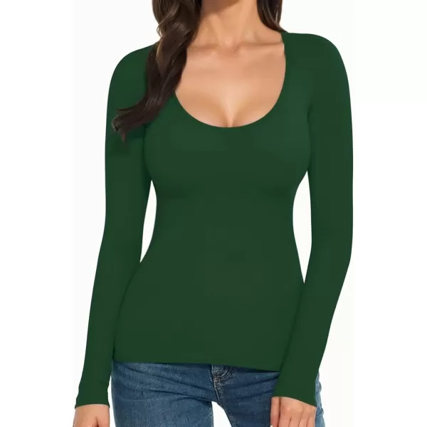 MANGOPOP Womens Scoop Neck Short Sleeve Long Sleeve Slim Fit T Shirt Tunic Tops TeeLong Sleeve Deep Green