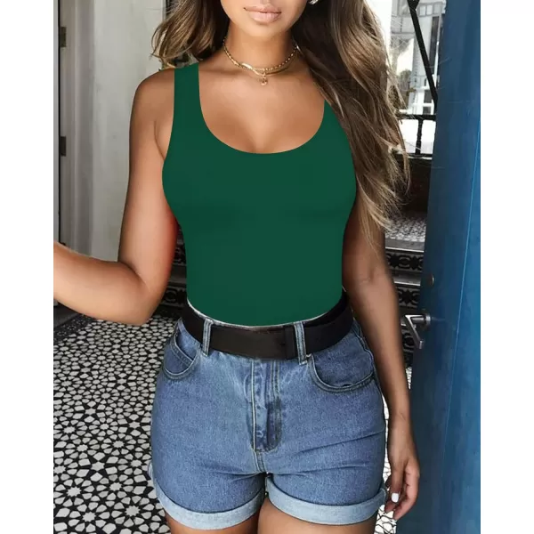 MANGOPOP Womens Scoop Neck Sleeveless Tank Top Bodysuits Sexy Backless Ribbed Body Suits JumpsuitScoop Neck Deep Green