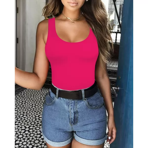 MANGOPOP Womens Scoop Neck Sleeveless Tank Top Bodysuits Sexy Backless Ribbed Body Suits JumpsuitScoop Neck Rose Pink