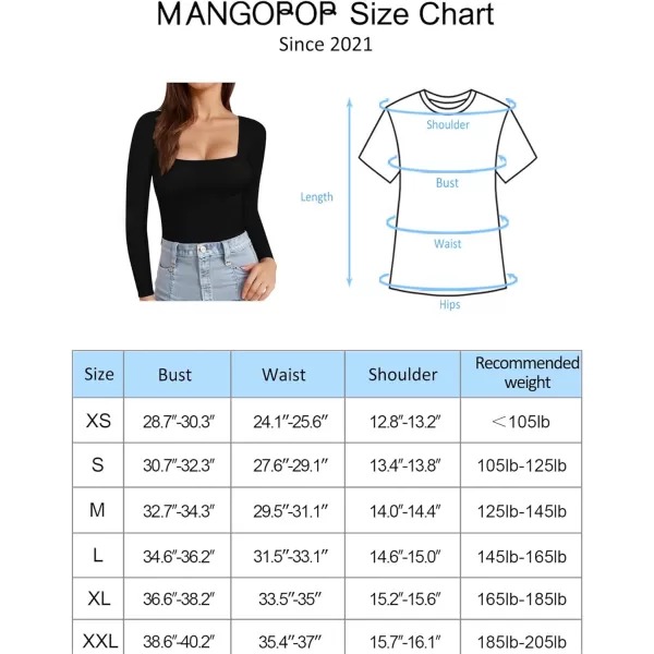 MANGOPOP Womens Short Sleeve Long Sleeve Square Neck T Shirts Tops TeesA Long Sleeve Black