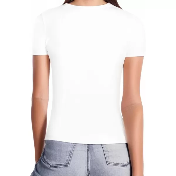 MANGOPOP Womens Short Sleeve Long Sleeve Square Neck T Shirts Tops TeesB Short Sleeve White