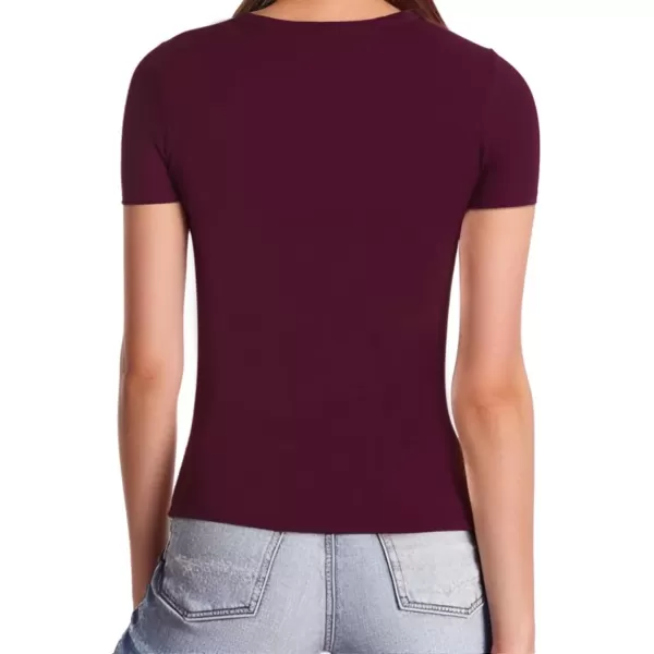 MANGOPOP Womens Short Sleeve Long Sleeve Square Neck T Shirts Tops TeesShort Sleeve Burgundy