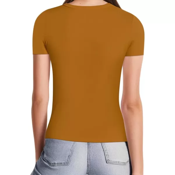 MANGOPOP Womens Short Sleeve Long Sleeve Square Neck T Shirts Tops TeesShort Sleeve Camel