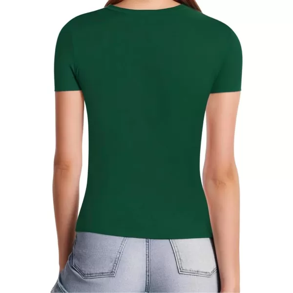 MANGOPOP Womens Short Sleeve Long Sleeve Square Neck T Shirts Tops TeesShort Sleeve Dark Green