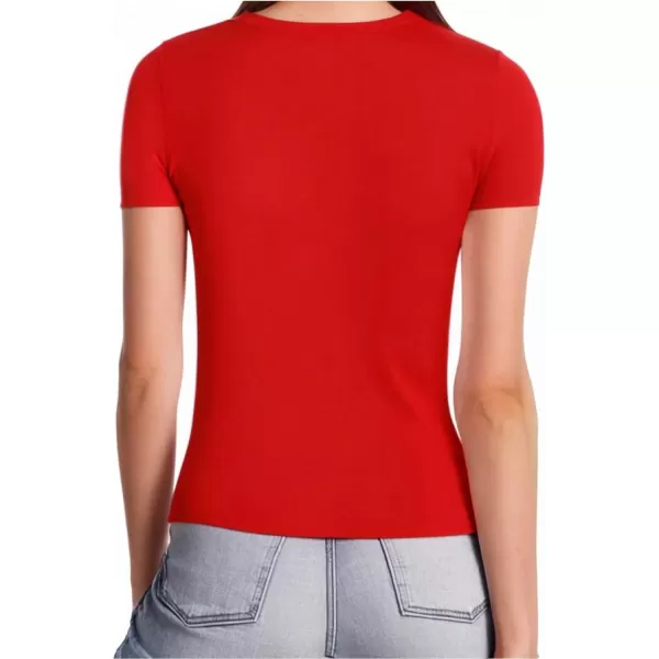 MANGOPOP Womens Short Sleeve Long Sleeve Square Neck T Shirts Tops TeesShort Sleeve Red