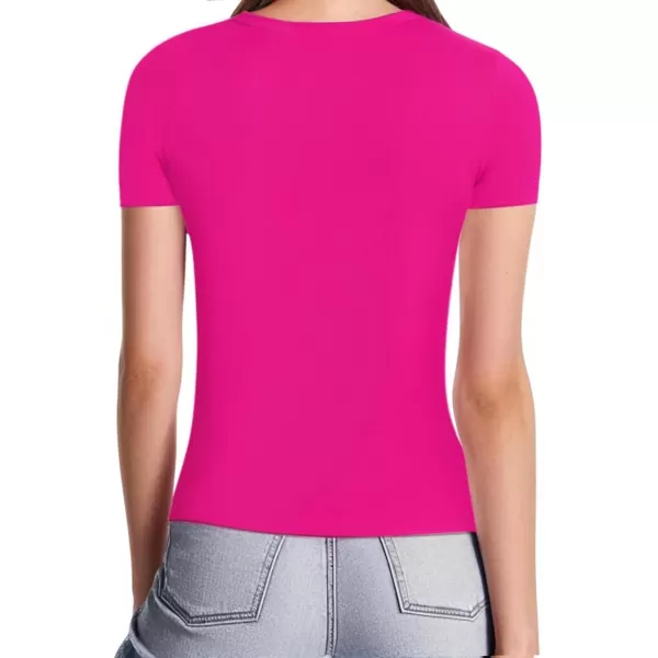 MANGOPOP Womens Short Sleeve Long Sleeve Square Neck T Shirts Tops TeesShort Sleeve Rose Pink