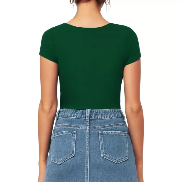 MANGOPOP Womens Square Neck Bodysuit Short Sleeve Shirt TopsShort Sleeve Deep Green