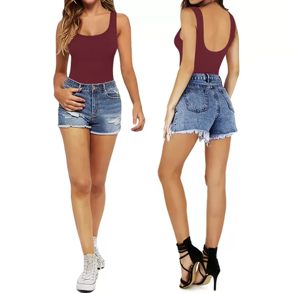 MANGOPOP Womens Tank Tops Body Suits Sexy Backless Round Neck Sleeveless Bodysuits for WomenBackless Burgundy