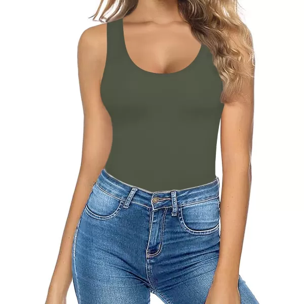 MANGOPOP Womens Tank Tops Body Suits Sexy Backless Round Neck Sleeveless Bodysuits for WomenBackless Gray Green