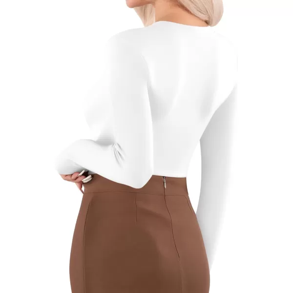 MANGOPOP Womens V Neck Short Sleeve Long Sleeve Slim Fit T Shirt Tunic Tops TeeC Long Sleeve Whitefleece Lined