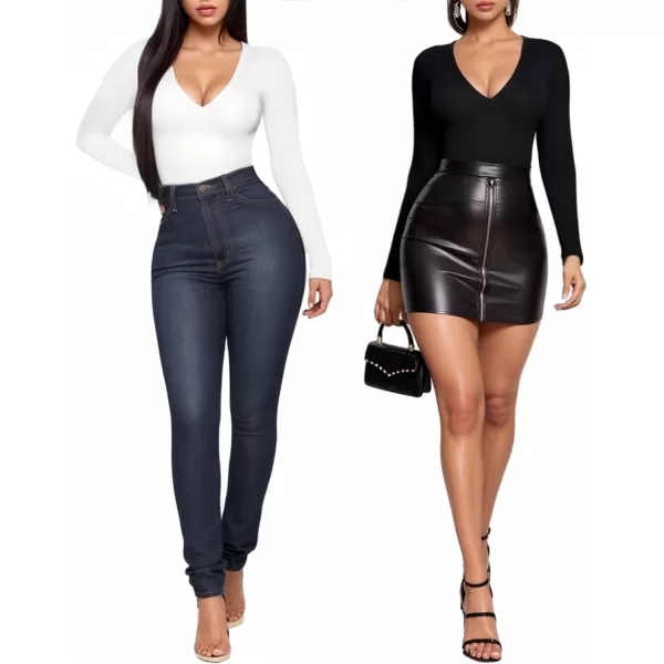 MANGOPOP Womens V Neck Short Sleeve Long Sleeve Slim Fit T Shirt Tunic Tops TeeC Long Sleeve Whitefleece Lined