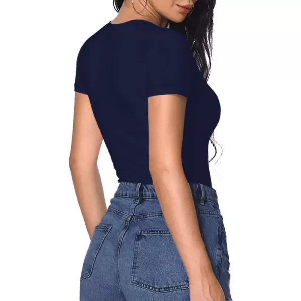 MANGOPOP Womens V Neck Short Sleeve Long Sleeve Slim Fit T Shirt Tunic Tops TeeShort Sleeve Deep Blue