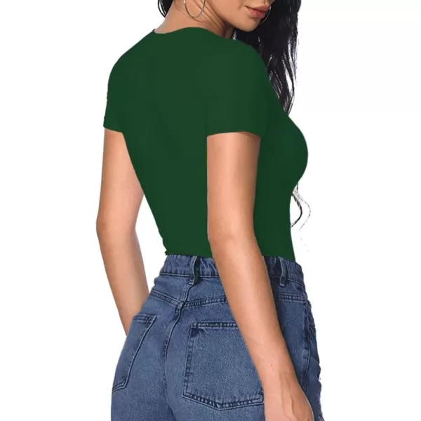 MANGOPOP Womens V Neck Short Sleeve Long Sleeve Slim Fit T Shirt Tunic Tops TeeShort Sleeve Deep Green