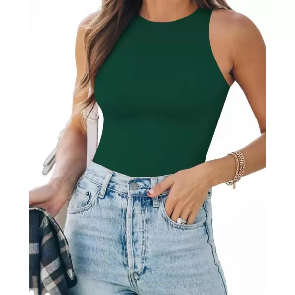 MANGOPOP Tank Top Body Suits Women Sexy Crew Neck Racerback Halter Ribbed Sleeveless Bodysuit for WomenDeep Green