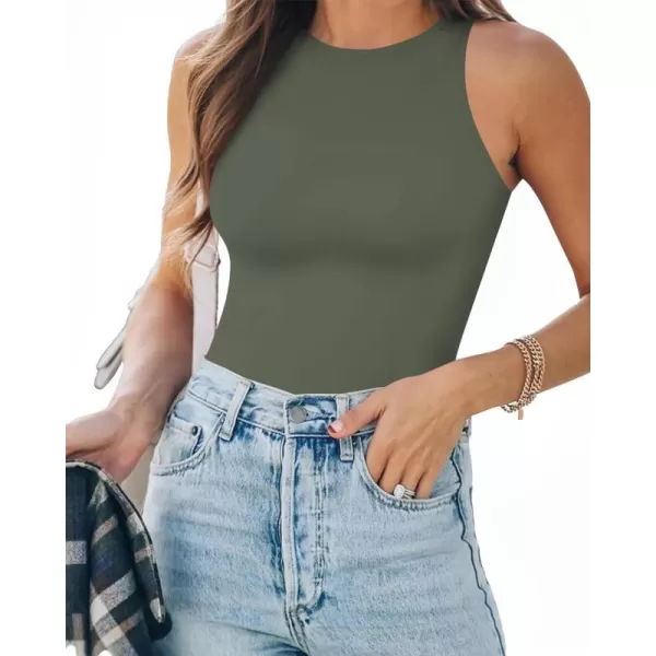 MANGOPOP Tank Top Body Suits Women Sexy Crew Neck Racerback Halter Ribbed Sleeveless Bodysuit for WomenGray Green