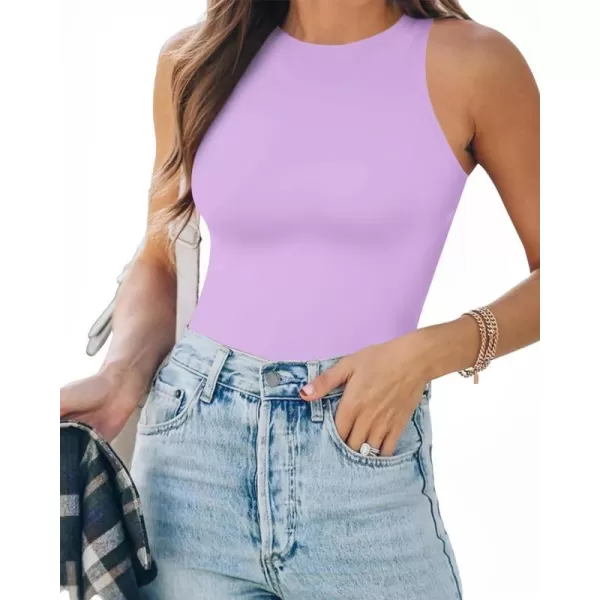 MANGOPOP Tank Top Body Suits Women Sexy Crew Neck Racerback Halter Ribbed Sleeveless Bodysuit for WomenLight Violet