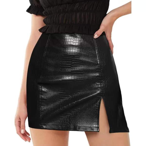 MANGOPOP Womens High Waist Bodycon Mini Short Faux Leather Skirt with SlitA1 Black Snakeskin