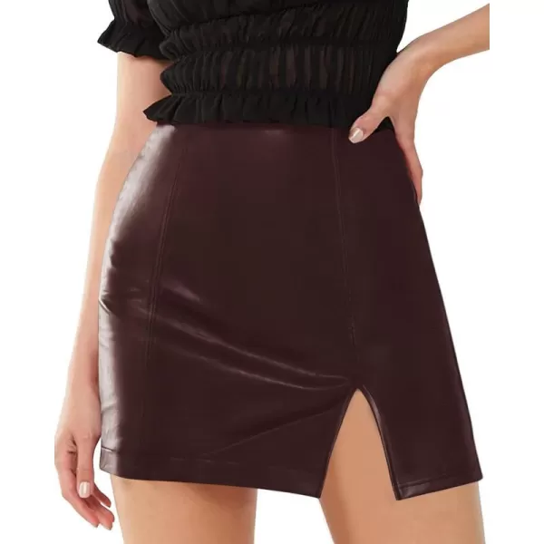 MANGOPOP Womens High Waist Bodycon Mini Short Faux Leather Skirt with SlitRed