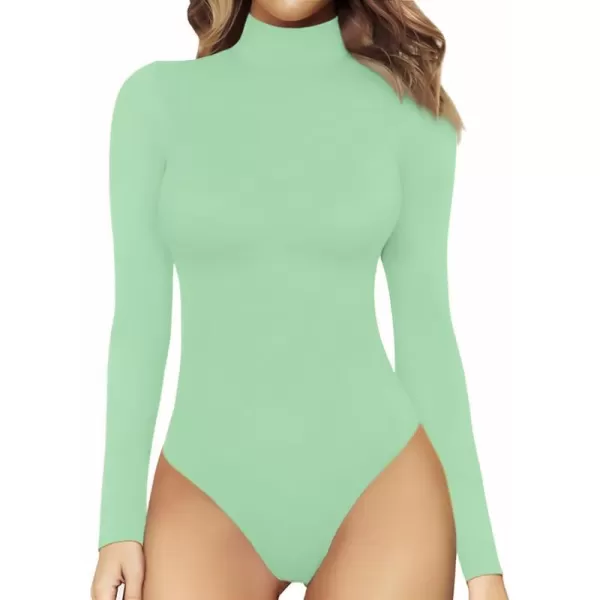 MANGOPOP Womens Mock Turtle Neck Long Sleeve Tops Bodysuit JumpsuitFern Green