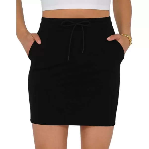 MANGOPOP Womens Ribbed Bodycon Skirt Elastic High Waist Pencil Short Mini SkirtA2 Black036