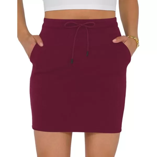 MANGOPOP Womens Ribbed Bodycon Skirt Elastic High Waist Pencil Short Mini SkirtBurgundy036