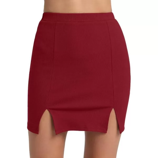 MANGOPOP Womens Ribbed Bodycon Skirt Elastic High Waist Pencil Short Mini SkirtWine Red043