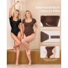 imageMANGOPOP Shapewear Bodysuits for Women Tummy Control Scoop Neck Short Sleeve Seamless Thong Compression body shaper TopsBlack
