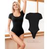 imageMANGOPOP Shapewear Bodysuits for Women Tummy Control Scoop Neck Short Sleeve Seamless Thong Compression body shaper TopsBlack