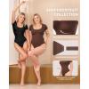 imageMANGOPOP Shapewear Bodysuits for Women Tummy Control Scoop Neck Short Sleeve Seamless Thong Compression body shaper TopsCoffe