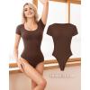 imageMANGOPOP Shapewear Bodysuits for Women Tummy Control Scoop Neck Short Sleeve Seamless Thong Compression body shaper TopsCoffe