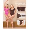 imageMANGOPOP Shapewear Bodysuits for Women Tummy Control Scoop Neck Short Sleeve Seamless Thong Compression body shaper TopsPink