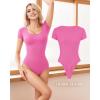 imageMANGOPOP Shapewear Bodysuits for Women Tummy Control Scoop Neck Short Sleeve Seamless Thong Compression body shaper TopsPink