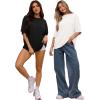 imageMANGOPOP Womens Oversized T Shirts Short Sleeve Crewneck Loose Fit Tops Summer Basic TeeA Black