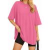 imageMANGOPOP Womens Oversized T Shirts Short Sleeve Crewneck Loose Fit Tops Summer Basic TeeBarbie Pink