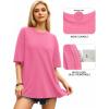 imageMANGOPOP Womens Oversized T Shirts Short Sleeve Crewneck Loose Fit Tops Summer Basic TeeBarbie Pink