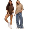imageMANGOPOP Womens Oversized T Shirts Short Sleeve Crewneck Loose Fit Tops Summer Basic TeeKhaki