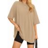 imageMANGOPOP Womens Oversized T Shirts Short Sleeve Crewneck Loose Fit Tops Summer Basic TeeKhaki
