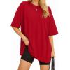 imageMANGOPOP Womens Oversized T Shirts Short Sleeve Crewneck Loose Fit Tops Summer Basic TeeRed