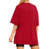 imageMANGOPOP Womens Oversized T Shirts Short Sleeve Crewneck Loose Fit Tops Summer Basic TeeRed