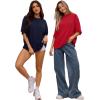 imageMANGOPOP Womens Oversized T Shirts Short Sleeve Crewneck Loose Fit Tops Summer Basic TeeRed