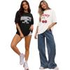 imageMANGOPOP Womens Oversized T Shirts Short Sleeve Crewneck Loose Fit Tops Summer Basic TeeWhite Cherry