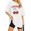 imageMANGOPOP Womens Oversized T Shirts Short Sleeve Crewneck Loose Fit Tops Summer Basic TeeWhite Cherry