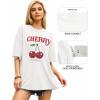 imageMANGOPOP Womens Oversized T Shirts Short Sleeve Crewneck Loose Fit Tops Summer Basic TeeWhite Cherry