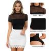 imageMANGOPOP Womens Short Sleeve Bodysuits Mock Turtle Neck Bodysuit Tops Ruched Sheer Mesh Sexy Going Out Body Suit ShirtsBlack