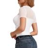 imageMANGOPOP Womens Short Sleeve Bodysuits Mock Turtle Neck Bodysuit Tops Ruched Sheer Mesh Sexy Going Out Body Suit ShirtsCreamy White