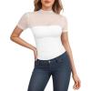 imageMANGOPOP Womens Short Sleeve Bodysuits Mock Turtle Neck Bodysuit Tops Ruched Sheer Mesh Sexy Going Out Body Suit ShirtsCreamy White